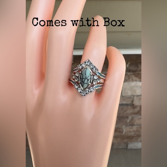 NIB-3 Pieces/Set Multilayer Hollow Turquoise Ring W/ Delicate Moissanite - Picture 1 of 7